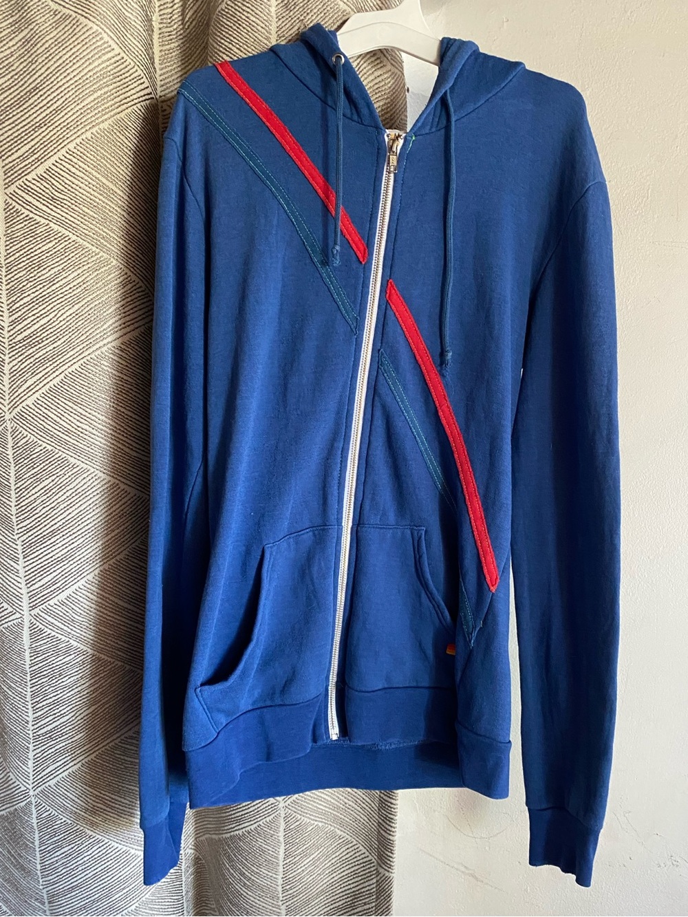 Aviator Nation Stripe Surfing Heals Full Zip Hoodie Unisex Blue Sz Medium